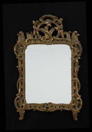 Appraisal: LOUIS XV CARVED GILTWOOD AND PAINTED MIRROR The pierced green-ground