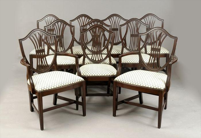 Appraisal: Set of Ten George III-Style Mahogany Shield-Back Dining Chairs Comprising