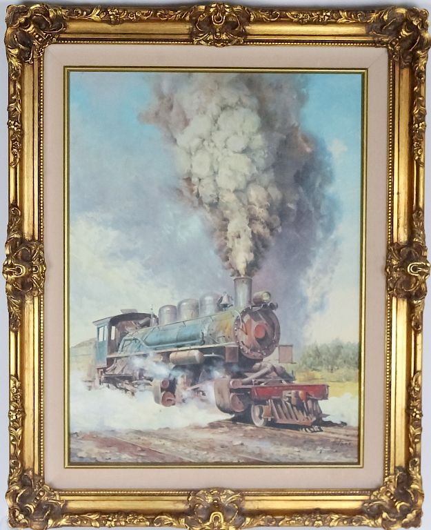 Appraisal: American Western Steam Engine Oil Painting SIGNED th Century American