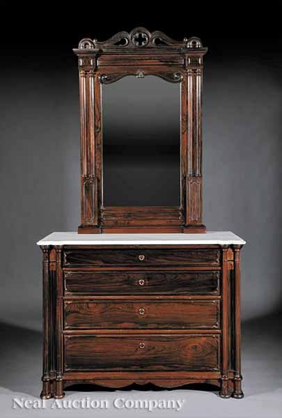 Appraisal: A Rare American Gothic Carved Rosewood Dressing Bureau mid- th