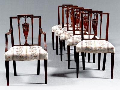 Appraisal: Set of six Sheraton style side chairs mahogany vasiform splats