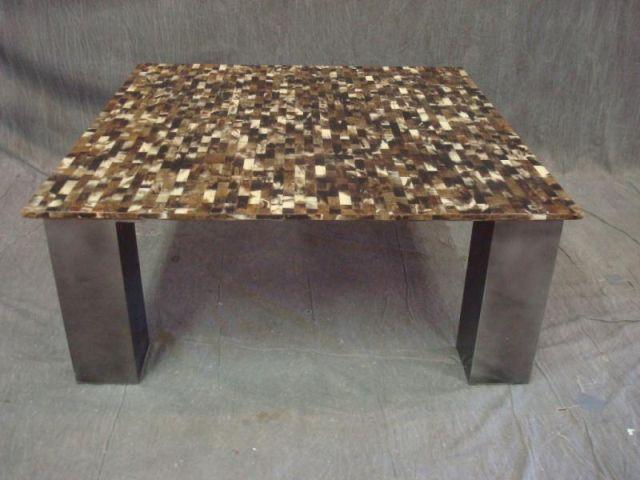 Appraisal: Horn Top Parquetry Midcentury Coffee Table with Chrome Legs Possibly