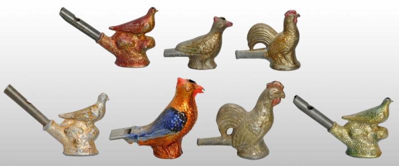 Appraisal: Lot of Die-Cast Bird Rooster Whistle Toys Description Japanese Moderate