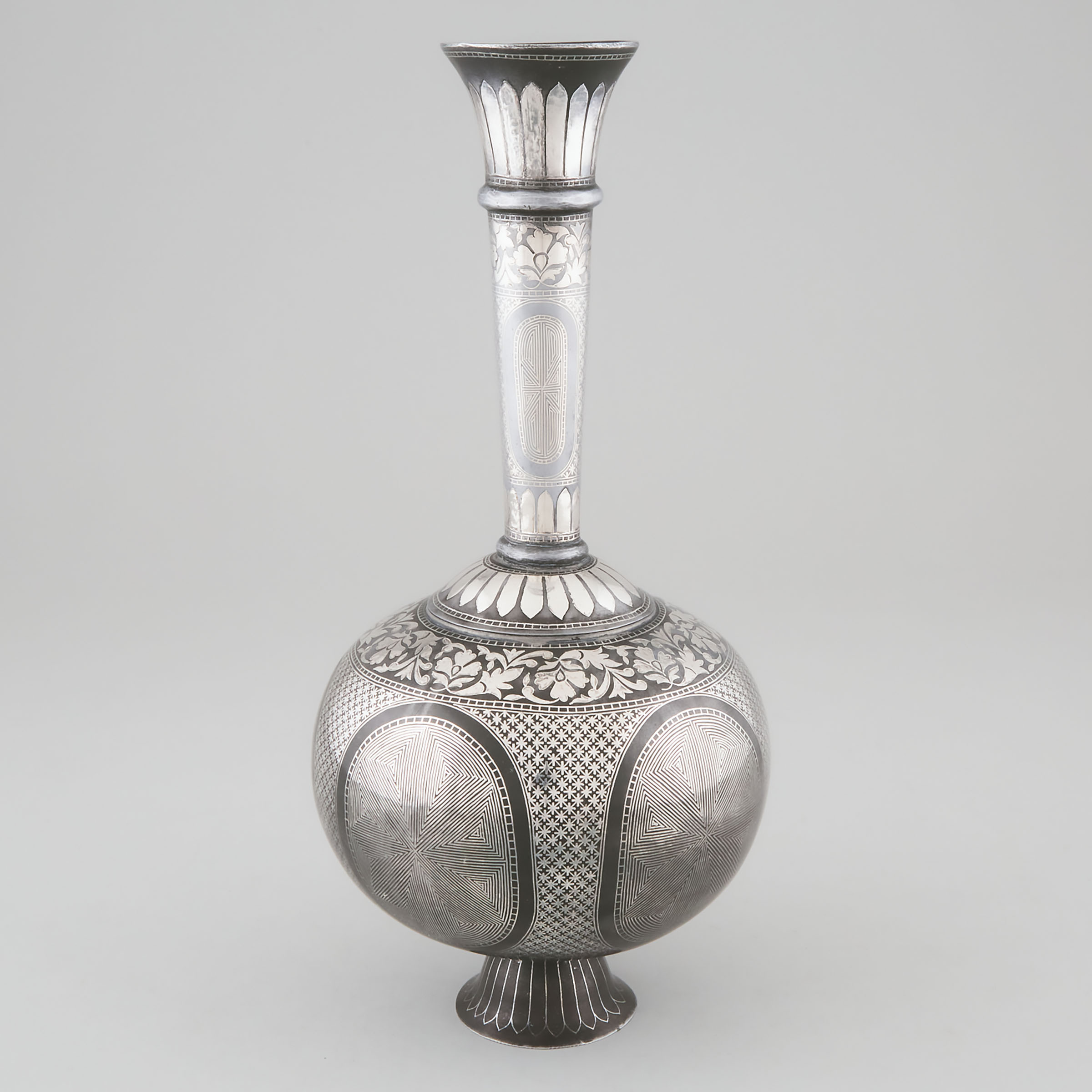 Appraisal: Bidriware Bottle Vase India th th century silver inlaid and