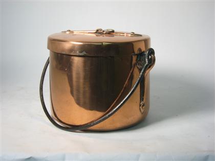 Appraisal: Large copper covered kettle th century Cylindrical form lid with