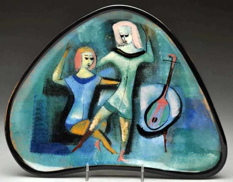 Appraisal: Pillin Triangular Tray Signed Pillin Decorated with two dancing women