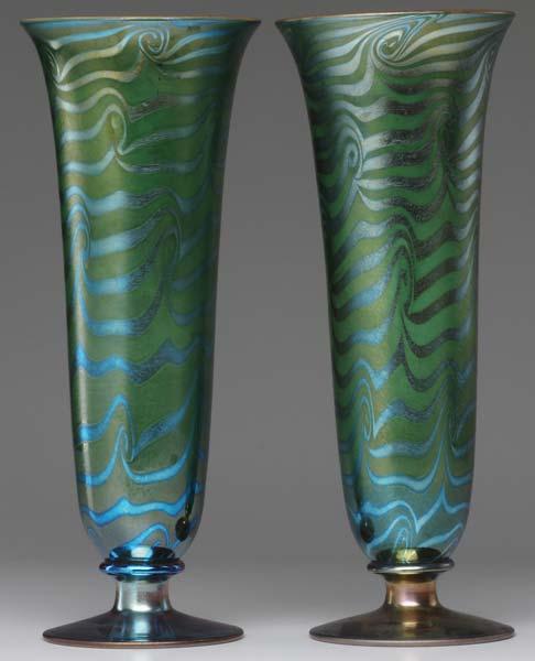 Appraisal: DURAND Pair of footed vases with silvery blue King Tut