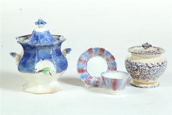 Appraisal: THREE PIECES OF SPATTERWARE England st half- th century Rainbow