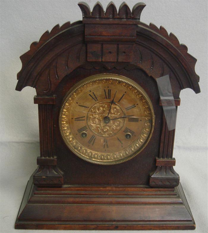 Appraisal: Ansonia walnut mantle clock cracked glass h no key or