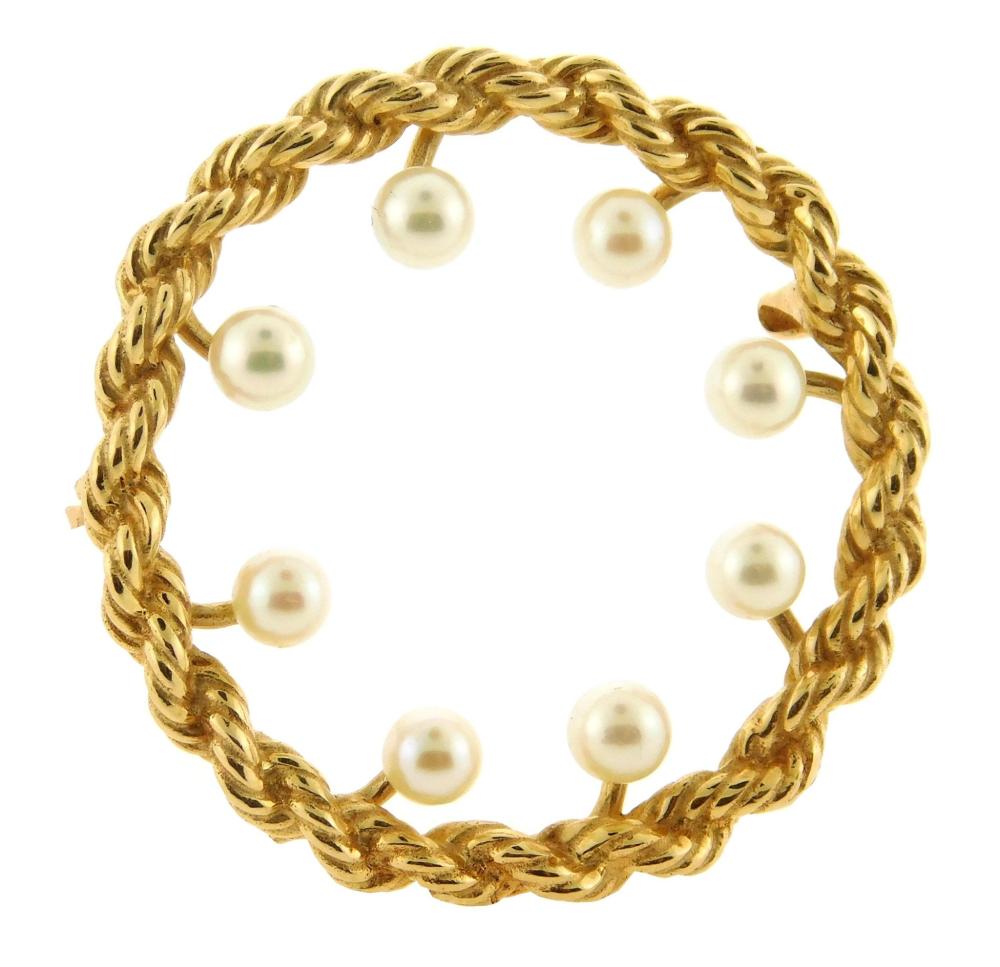 Appraisal: JEWELRY K Pearl circle pin twisted rope open circle pin