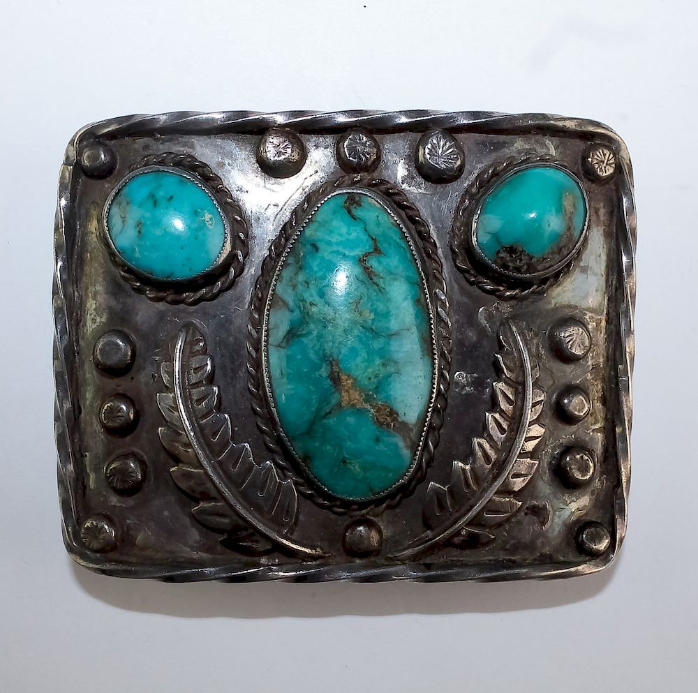 Appraisal: VTG Native American Navajo Turquoise Belt Buckle Vintage Men's Native