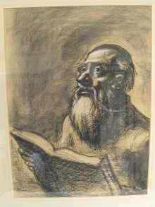 Appraisal: A chalk and charcoal study of a rabbi by Israeli