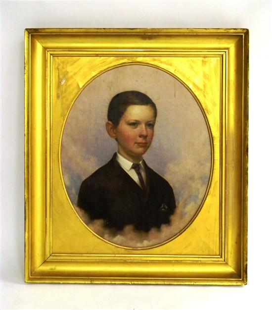 Appraisal: th century oil on canvas unsigned polychrome portrait of young