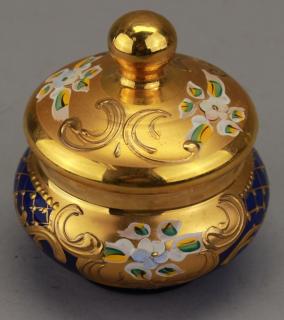 Appraisal: French Gilt Floral Glass Covered Jar French Gilt Floral Glass