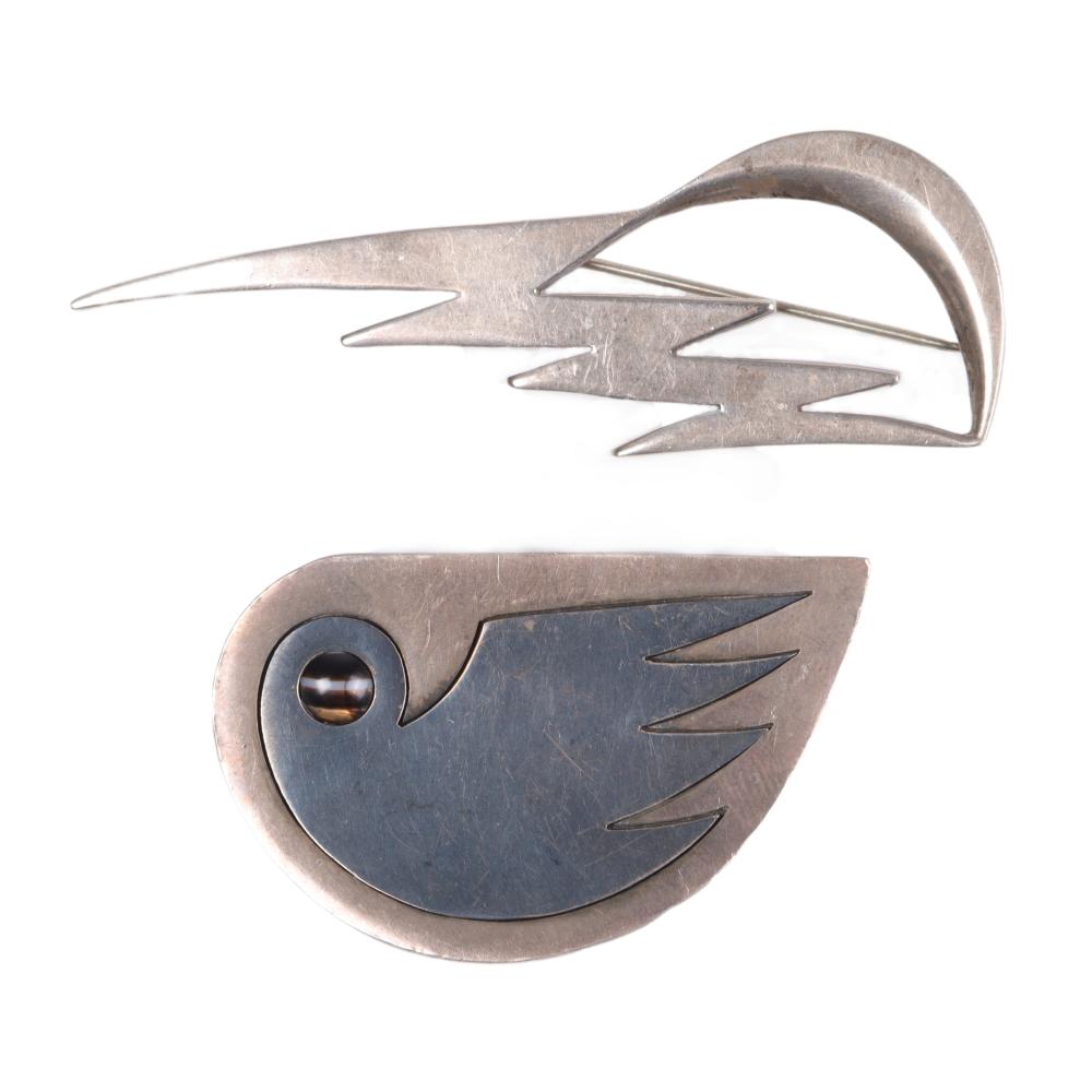 Appraisal: TAXCO MEXICAN MODERNIST STERLING SILVER PC ABSTRACT BIRD PIN BROOCH