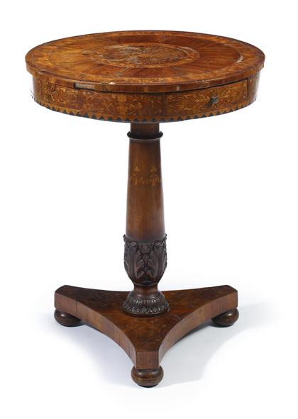 Appraisal: Northern Italian walnut burl walnut and marquetry side table th