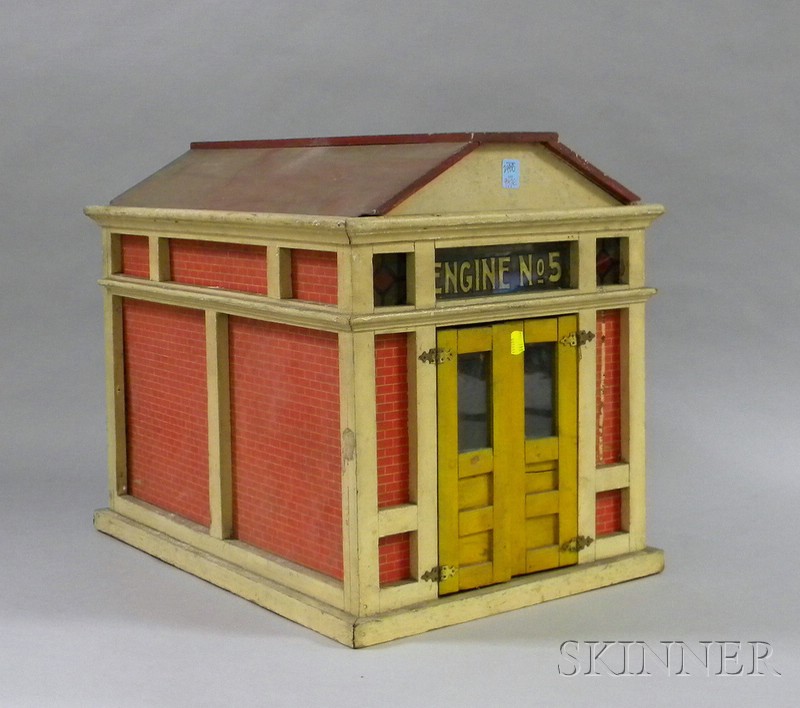 Appraisal: Paper-clad Eglomise Glass and Painted Wooden Engine No Firehouse early