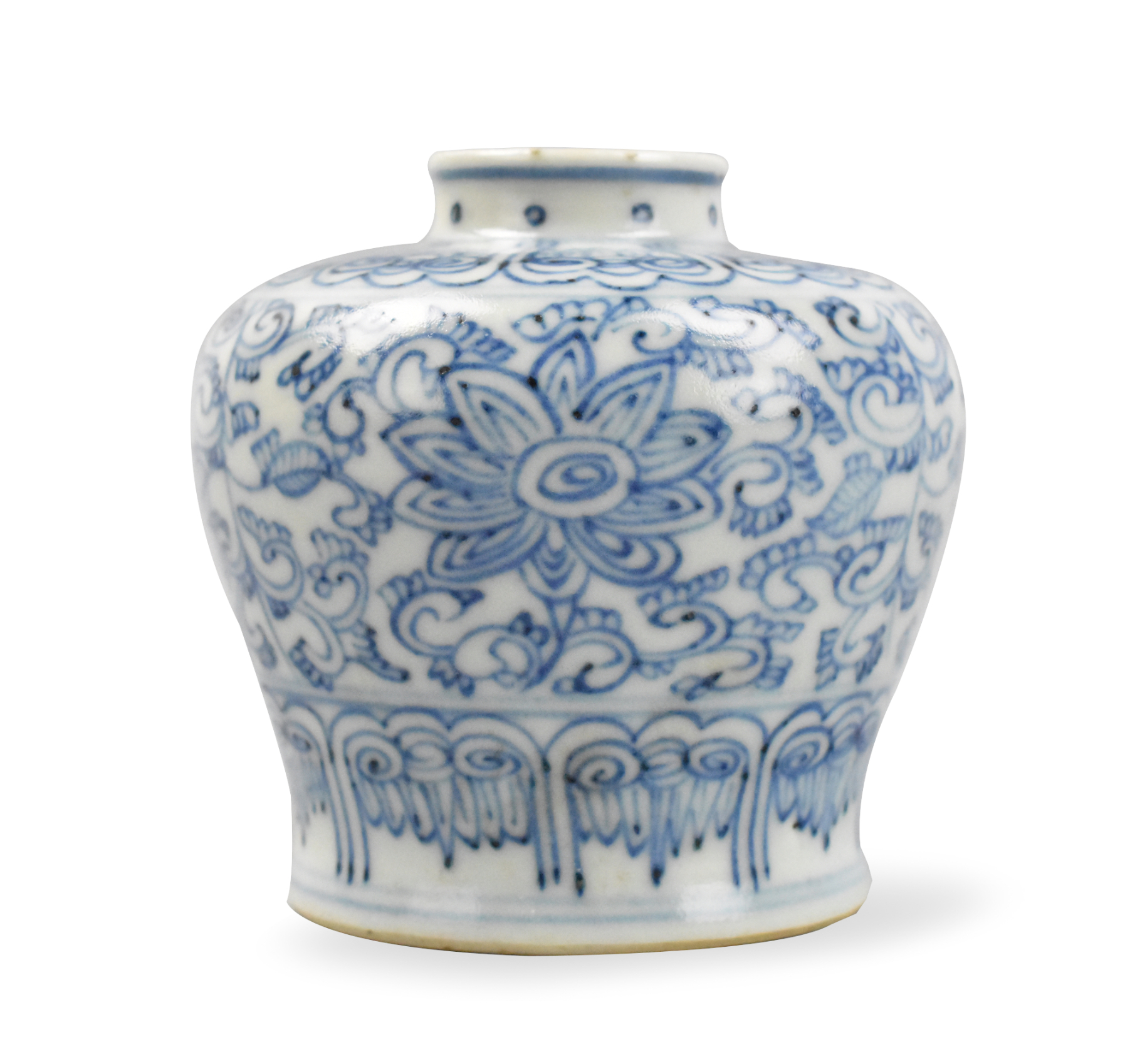 Appraisal: A Chinese blue and white jar with scrolling lotus design