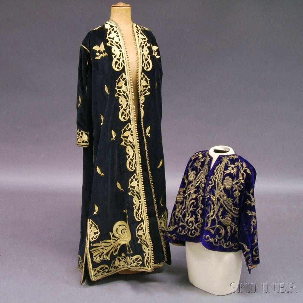 Appraisal: Embroidered Purple Velvet Bolero and Black Robe bolero with gold-