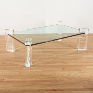 Appraisal: Signed Karl Springer glass Lucite coffee table Signed Karl Springer