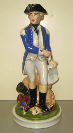 Appraisal: CONTINENTAL PORCELAIN FIGURAL DECANTER Emblem of Independence depicting an officer