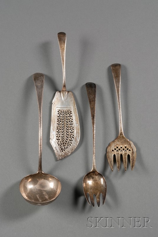 Appraisal: English Georgian Silver Flatware Serving Pieces three London a fish