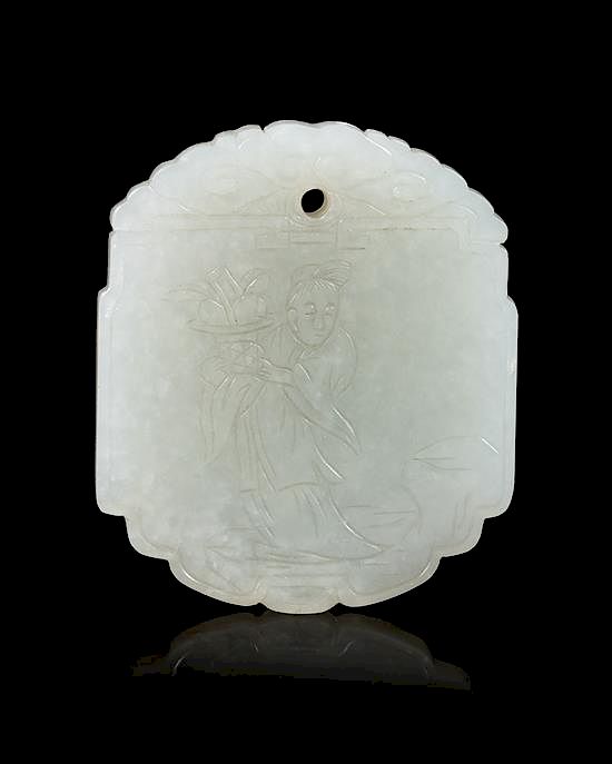 Appraisal: A Carved White Jade Plaque Length inches A Carved White