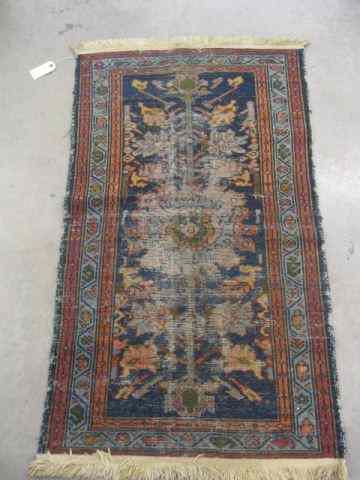 Appraisal: Hamadan Persian Handmade Mat semi-antique stylized floral on blue field