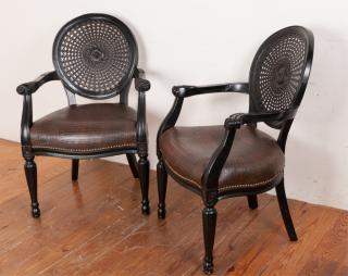 Appraisal: Fauteuil Chairs Pair Faux Crocodile Grain Leather Pair of designer