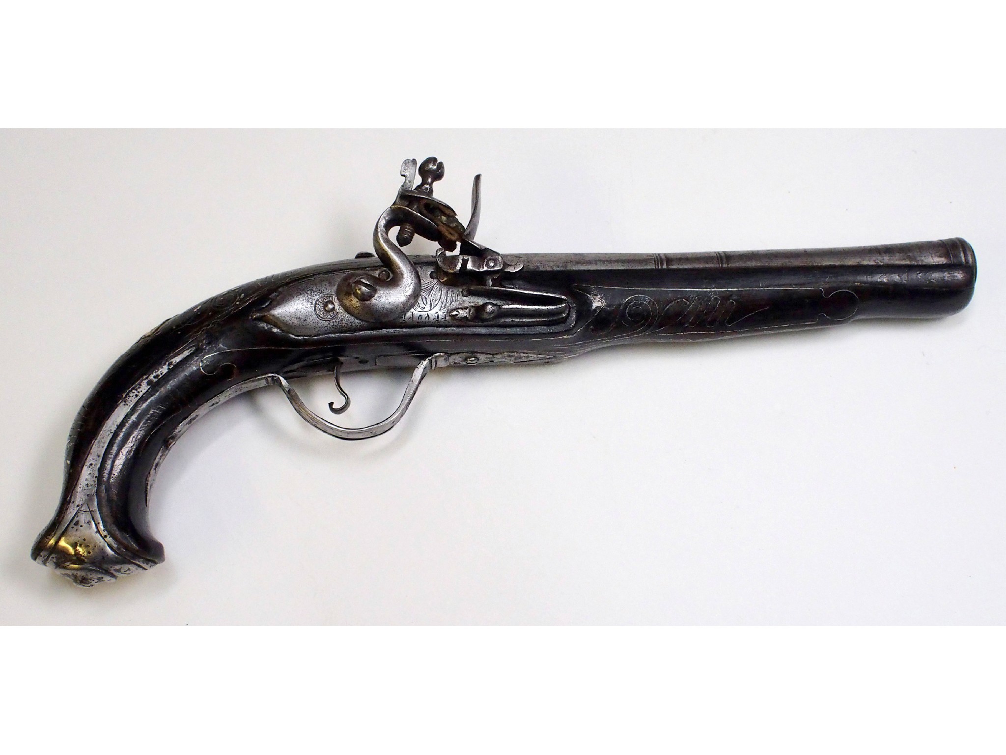 Appraisal: An Indo-Persian flintlock pistolthe steel cannon barrel cm long with