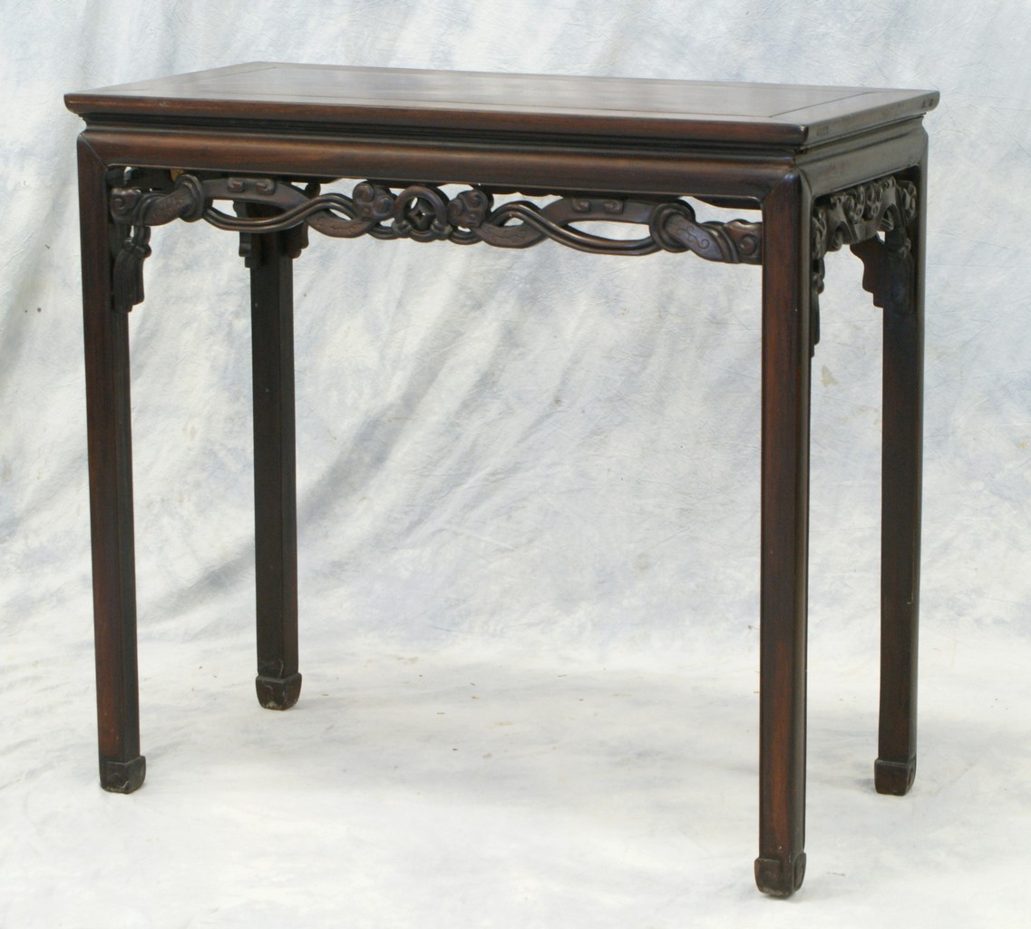 Appraisal: Asian rosewood console table h l d decorative fret work