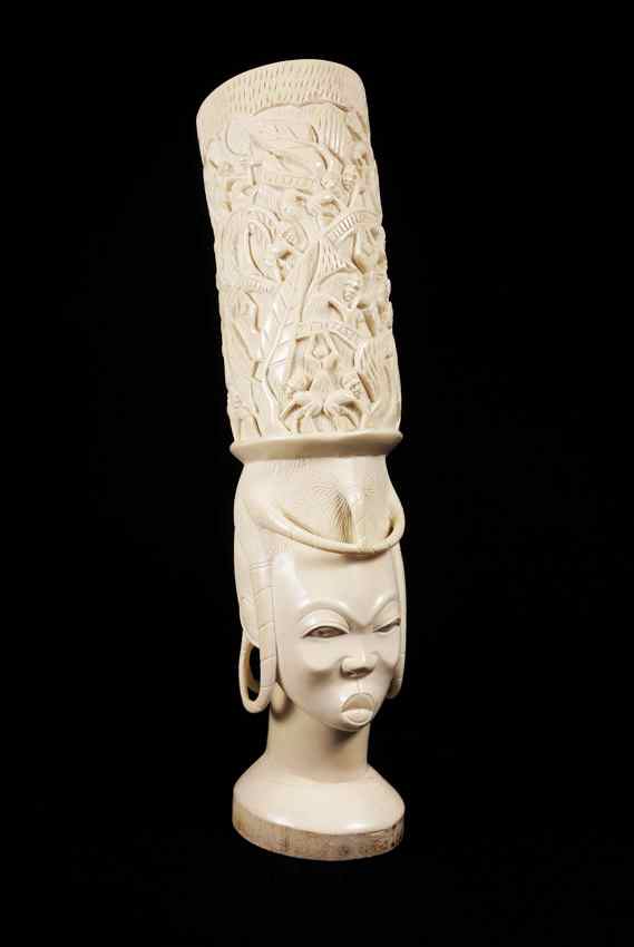 Appraisal: LARGE CARVED AFRICAN IVORY FIGURAL BUST Carved from a single