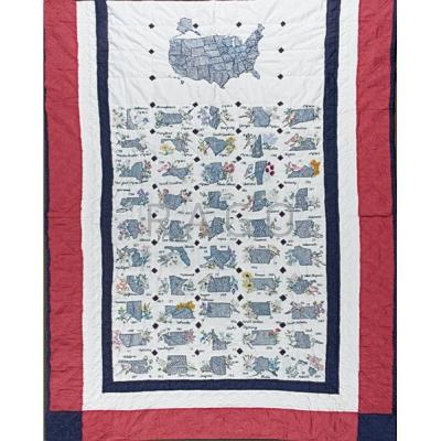 Appraisal: FOLK ART PATRIOTIC QUILT Hand-sewn and embroidered with each state