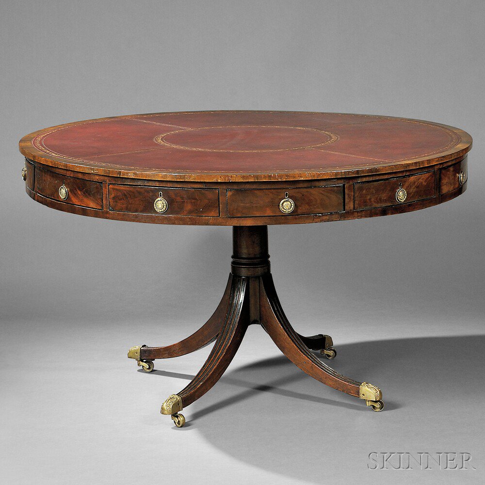 Appraisal: Regency Mahogany Drum Table early th century with a tooled