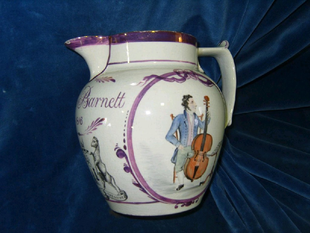 Appraisal: An early th century jug with pink lustred ribbon shaped