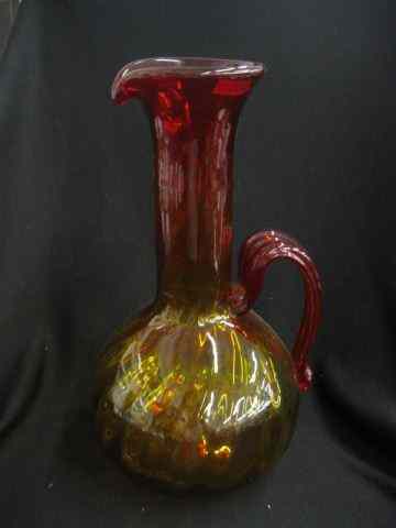 Appraisal: Blenko Amberina Art Glass Pitcher twist decor rich color ''