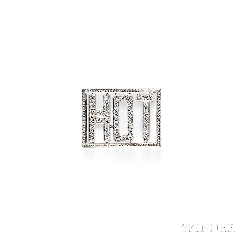 Appraisal: Art Deco Platinum and Diamond Plaque the single-cut diamond monogram