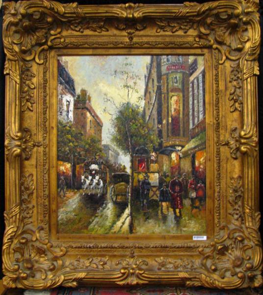 Appraisal: x Decorator Oil on Canvas Street Scene in antique style