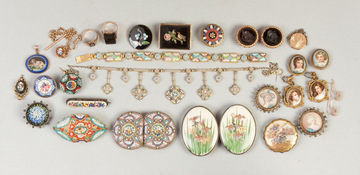 Appraisal: Group of Vintage Various Victorian Jewelry Enameled micro mosaic Pins