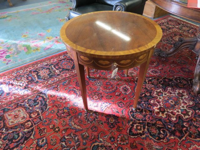 Appraisal: Baker Mahogany Lamp Table round top with drawer fancy inlay