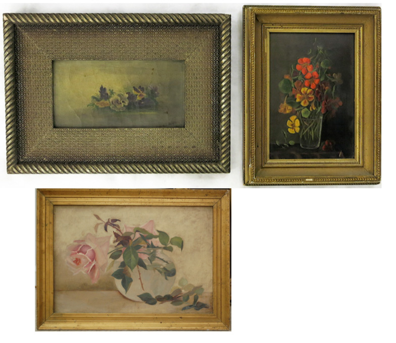 Appraisal: THREE FLORAL STILL-LIFES OILS ON CANVAS late th early th