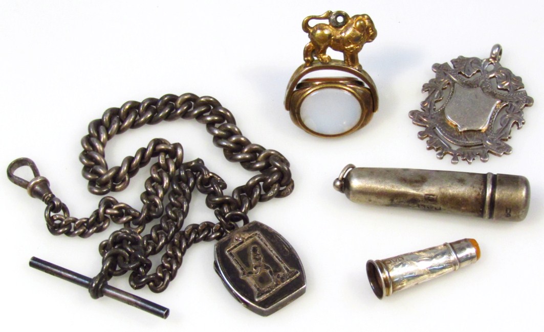 Appraisal: Various silver comprising a watch chain match fob a pierced