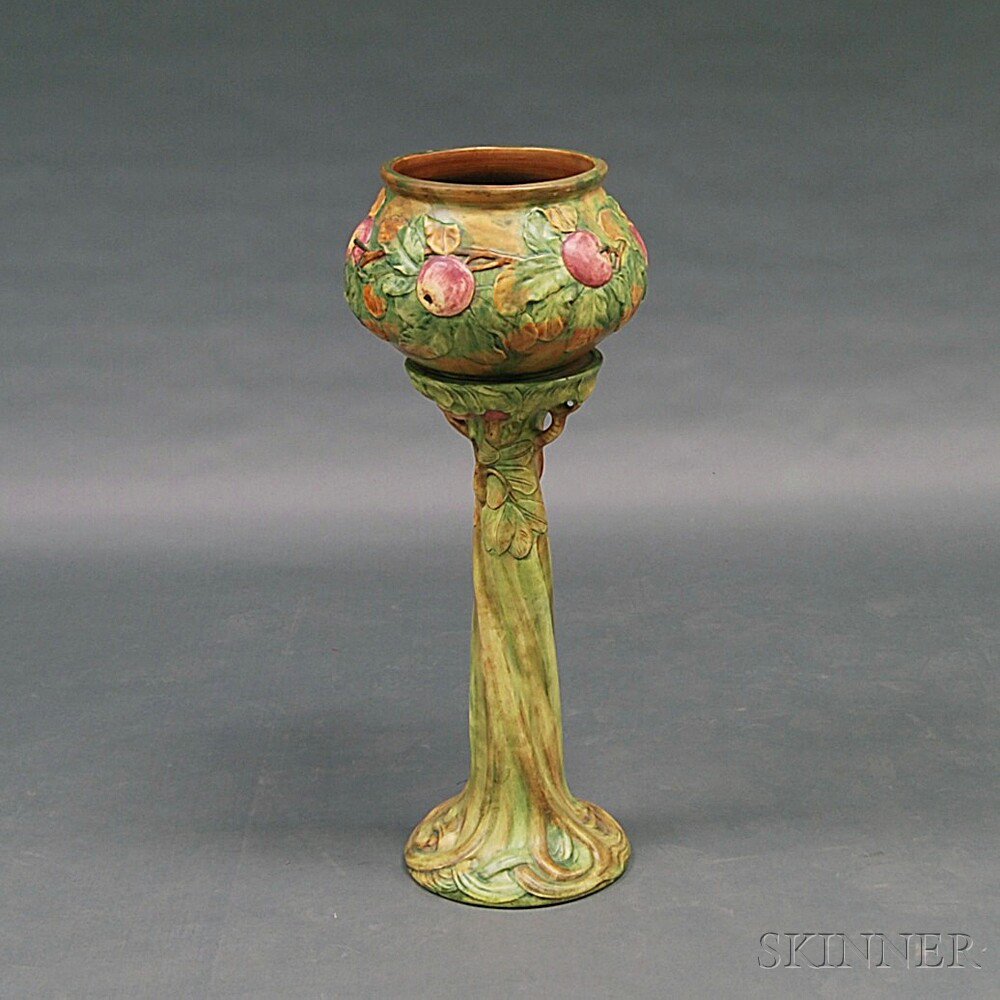 Appraisal: Weller Pottery Baldwin Apple Jardiniere on Stand th century imperfections