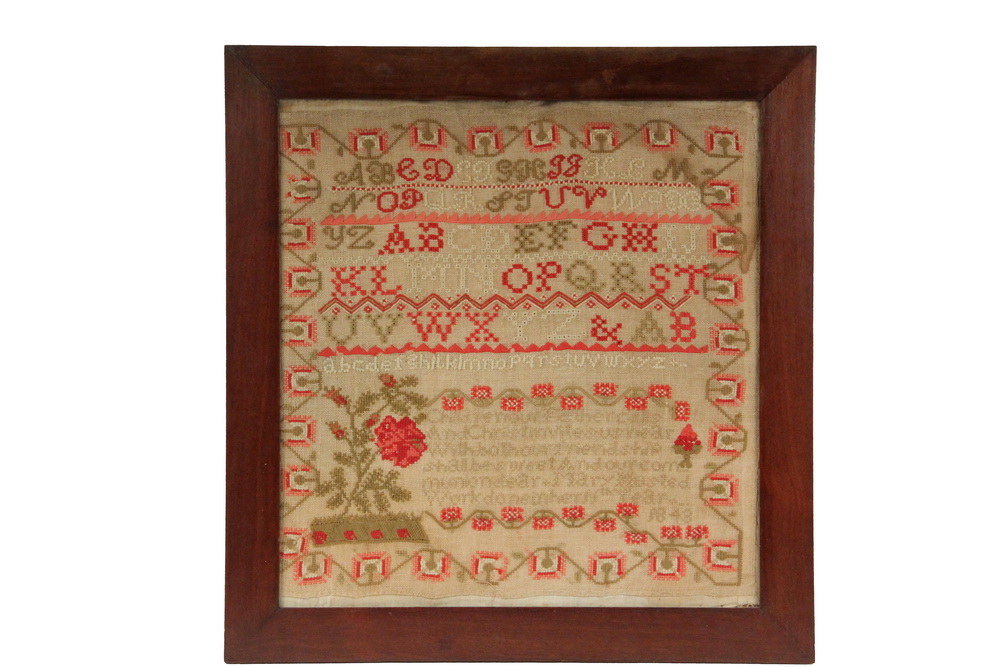 Appraisal: EARLY AMERICAN SAMPLER - Large Alphabet Vine and Blossom Sampler