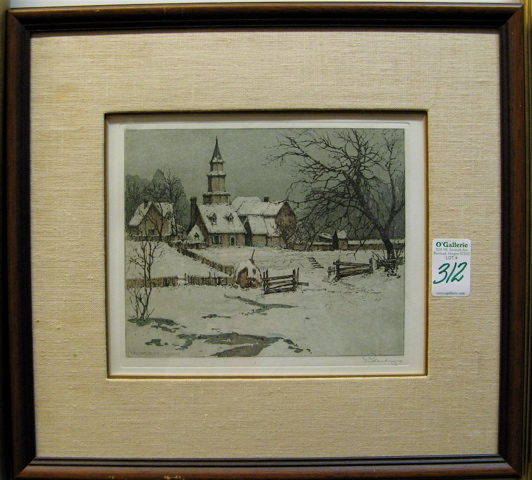 Appraisal: JOSEF EIDENBERGER COLOR ETCHING Austrian - titled Williamsburg in Winter