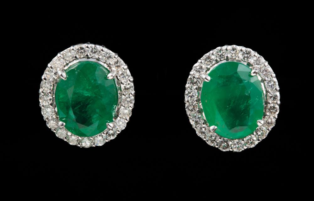 Appraisal: Pair of kt White Gold Emerald and Diamond Earrings center