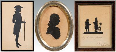 Appraisal: Three silhouettes figural group titled below in ink quot Hogarth