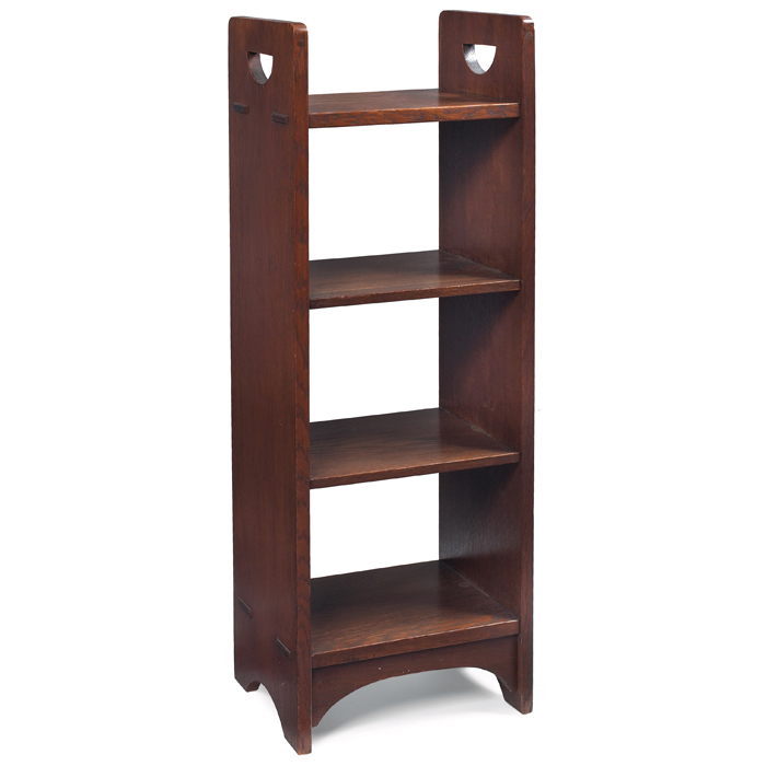 Appraisal: Gustav Stickley magazine stand four vertical shelves supported by slab