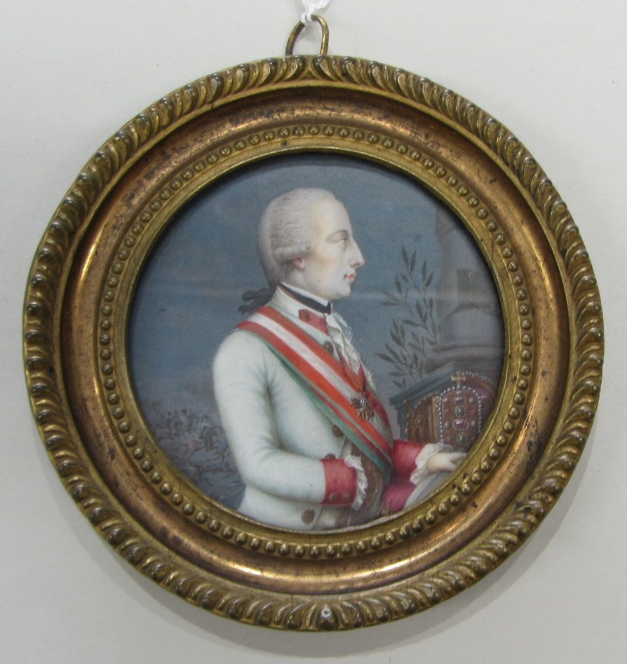 Appraisal: A circular portrait miniature of a nobleman in uniform wearing