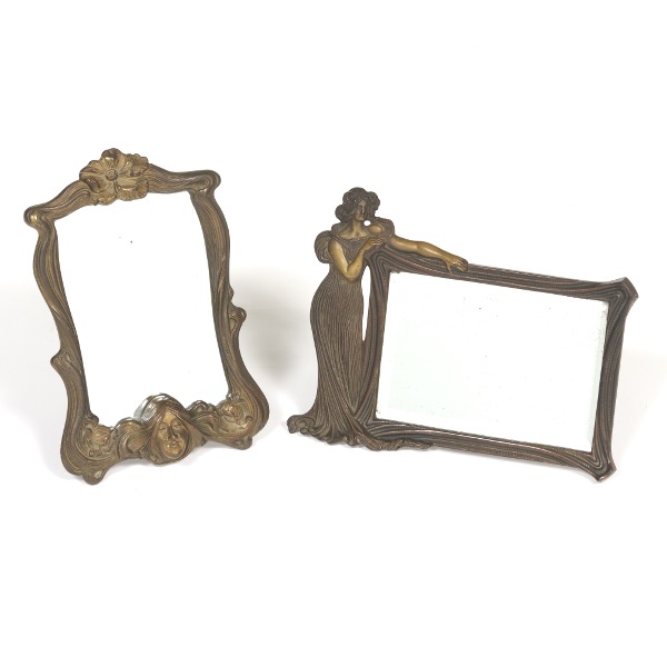 Appraisal: TWO ART NOUVEAU FIGURAL FRAMES WITH INSET MIRROR Two bronze